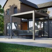 PergoSTET - 3m x 3m Pergola With 3 Drop Sides & LED Lighting - Grey