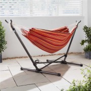 Red Striped Double Hammock with Folding Stand - Double Hammock with Folding Stand