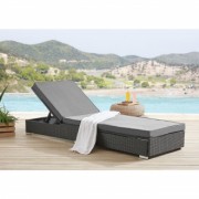 Grey Rattan Sun Lounger with Cushion - Grey Rattan Sun Lounger with Cushion