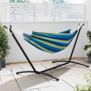 Blue Striped Double Hammock with Folding Stand - Double Hammock with Folding Frame
