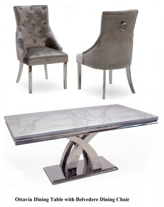 Ottavia 160cm Rect. White Marble Dining Table + Belvedere Chairs