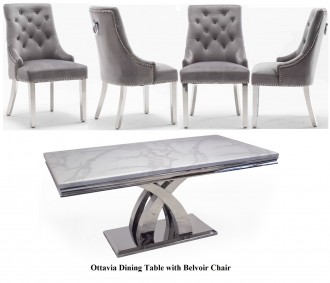 Ottavia 200cm Rect. White Marble Dining Table + Belvoir Chairs