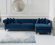 Fiona Blue Velvet Rhf Chesterfield Corner Chaise Sofa from the company First Furniture