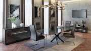 Sirocco 160cm Ext. Dark Grey Glass Dining Table + Dante Chairs